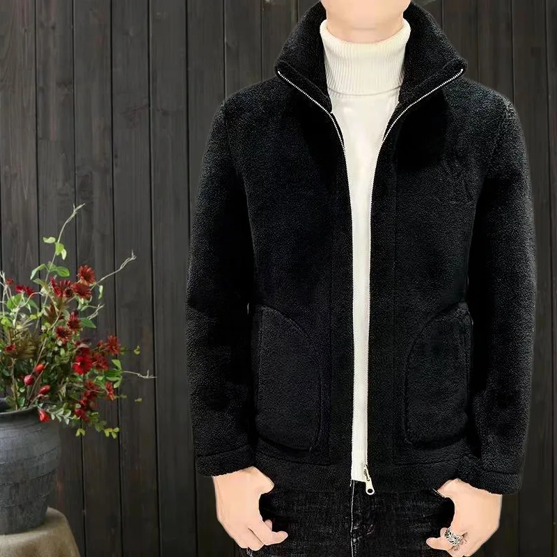 2024 nuevo abrigo de lana de cordero para otoño/invierno para hombre, abrigo de algodón con forro polar grueso a la moda para hombre