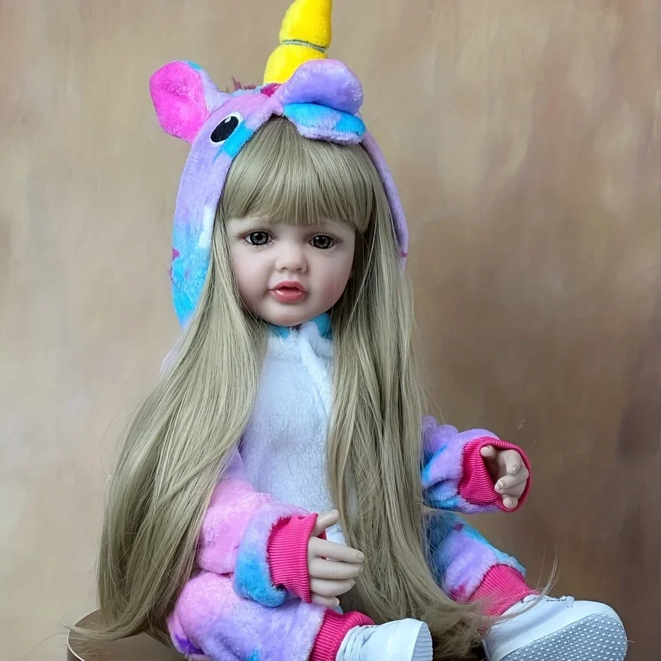 BZDOLL 55 センチメートルリアルなフルシリコーンボディリボーン女の赤ちゃん人形ブロンドロングヘアアライブ新生児ベベ素敵な誕生日ギフト