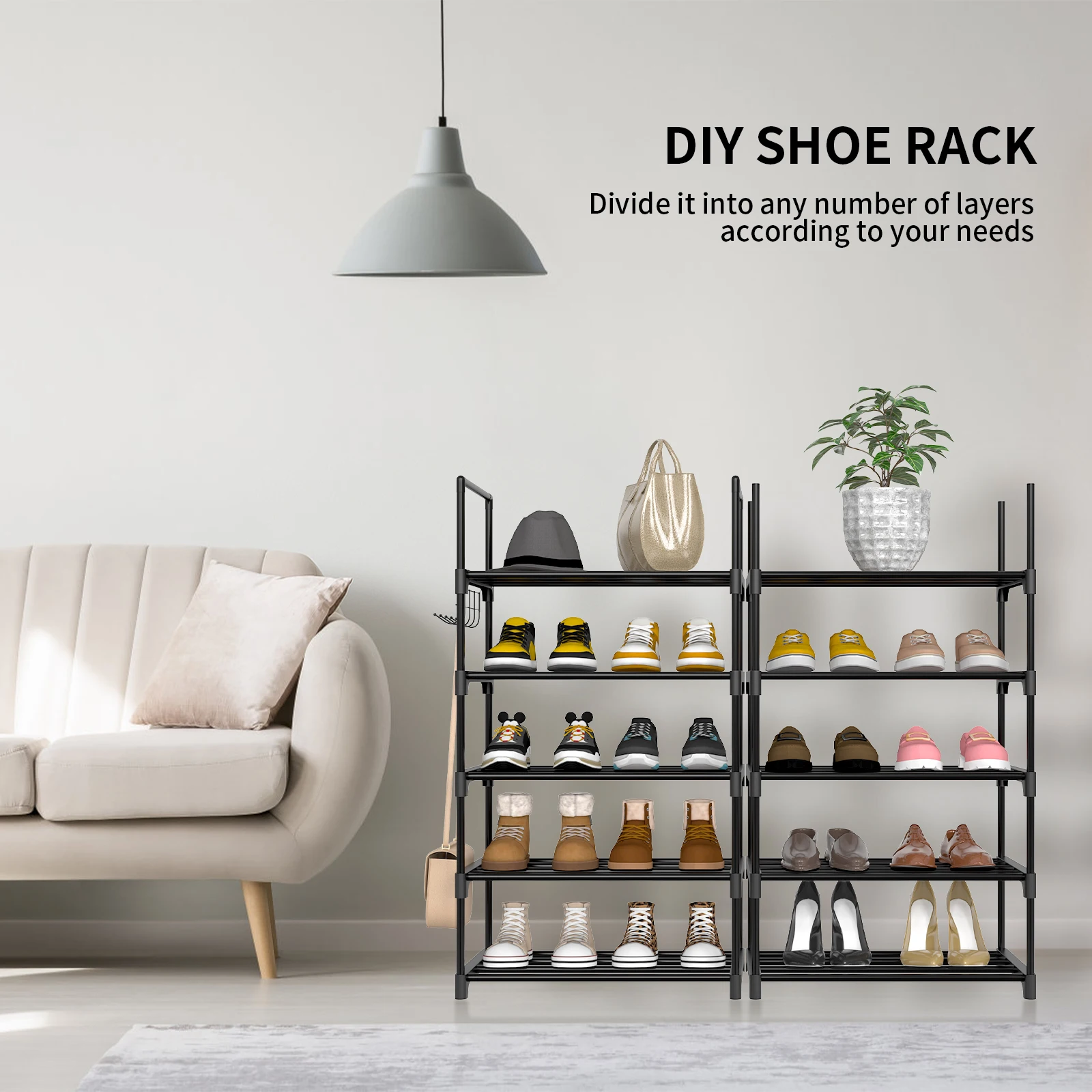 EFAN Scarpiera, Organizer per riporre scarpe in metallo a 10 livelli, Design personalizzabile, Struttura in metallo, Scaffale salvaspazio, per camera, corridoio