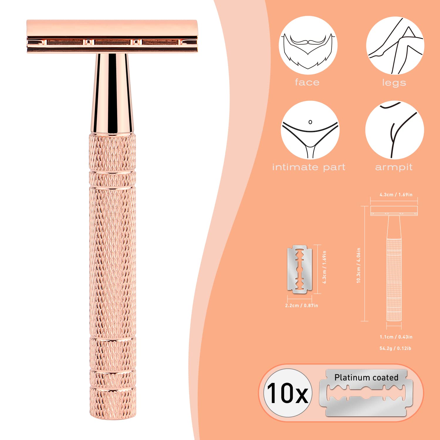 Rasoir de sécurité à double tranchant réutilisable pour femmes, rasoirs à lame unique pour hommes, rasoir de rasage en métal, DE, 10 pièces