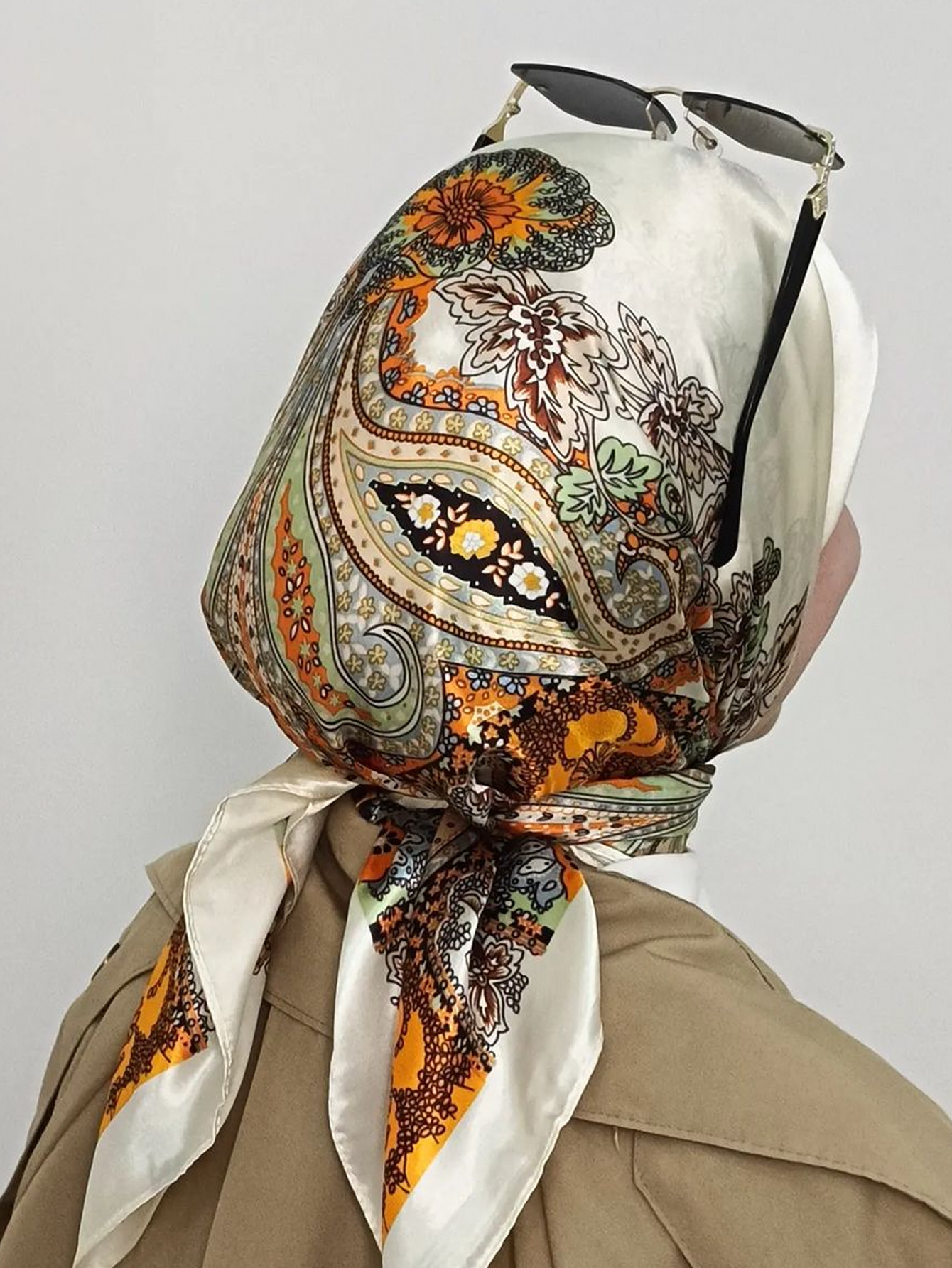 Kwadratowe jedwabne szale damskie hidżab szale modny nadruk chustka Femme szalik na głowę Foulard chustka plażowa Pareo 90*90cm ﻿