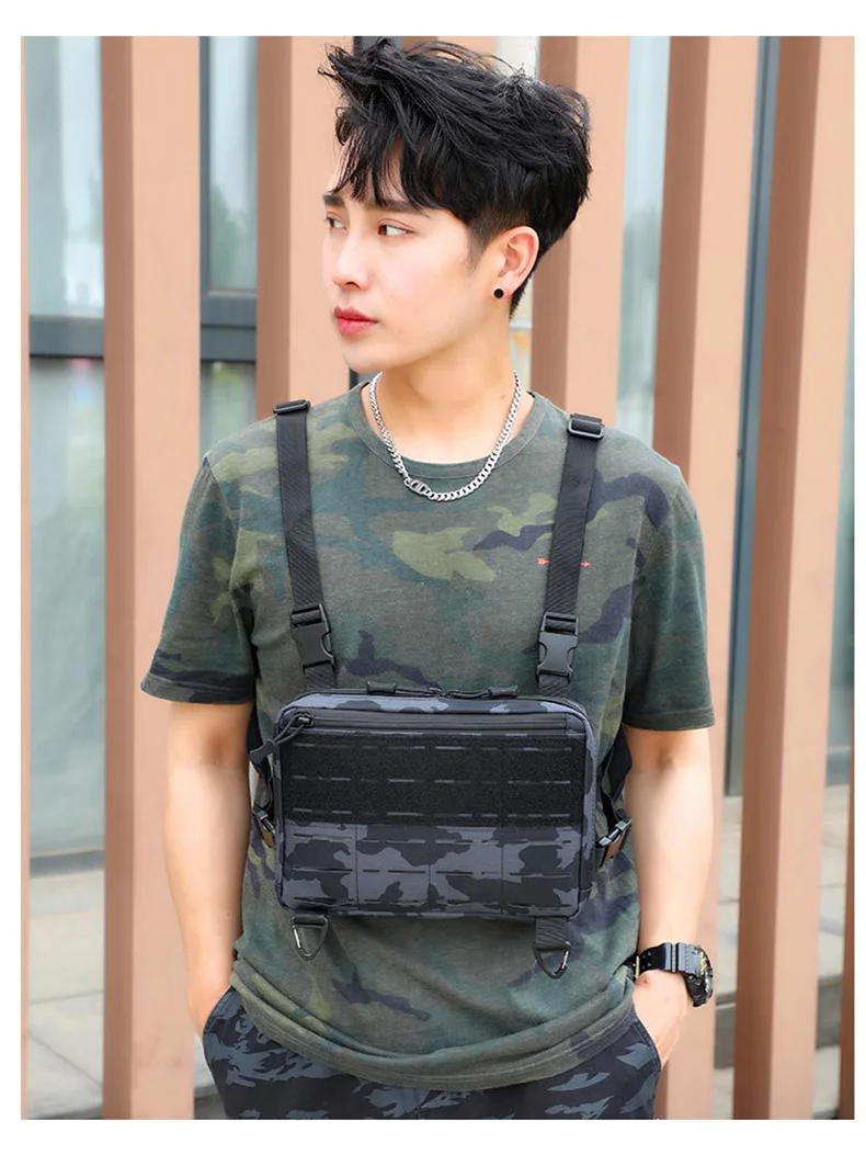 Bolsa Peito Funcional Masculina, Survival CAMO, Kit Molle System, Mochilas para Locomotivas, Bolsas de Colete, Novo, 2022, 24