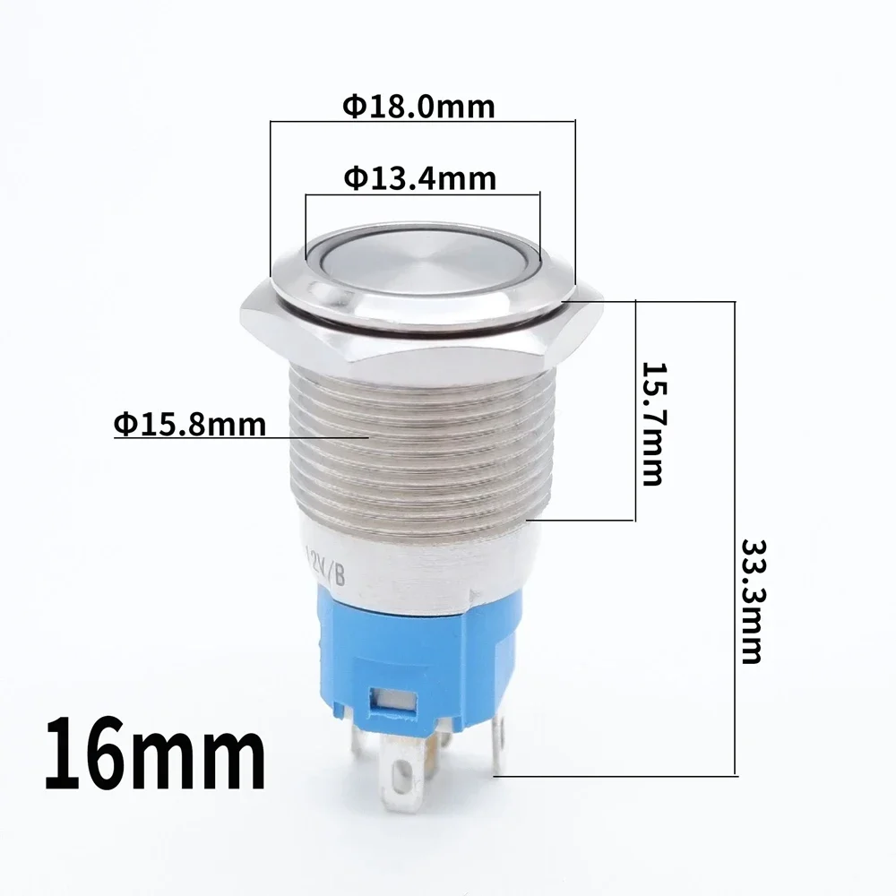 2Pcs DC 12V/24V Metal Latching Push Button Switch, 5 Pin Car RV Truck Boat SPDT ON/OFF Switch, Waterproof Self-Locking Round