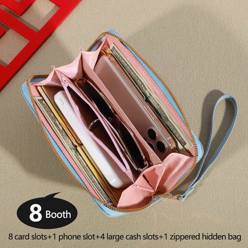 Carteira longa acolchoada para mulheres, Zipper Around Clutch, Coin Purse, Multi Card Slots, Bolsa para celular, Moda