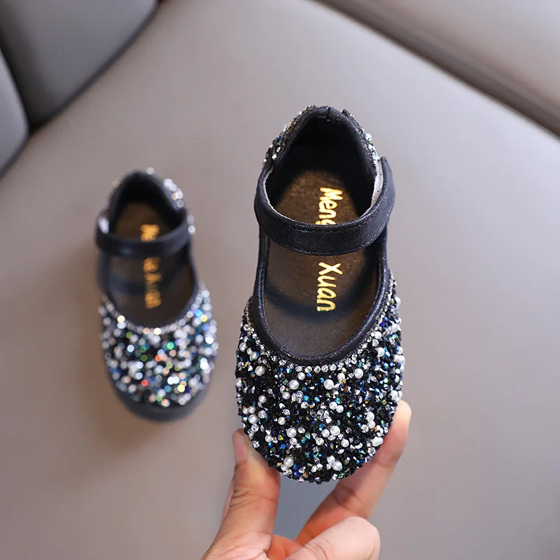 Herbst Mädchen Strass Leder Schuhe 2022 Frühling Perle Bogen Prinzessin Schuhe Weiche Kinder Baby Kleinkind Einzelnen Schuhe G06