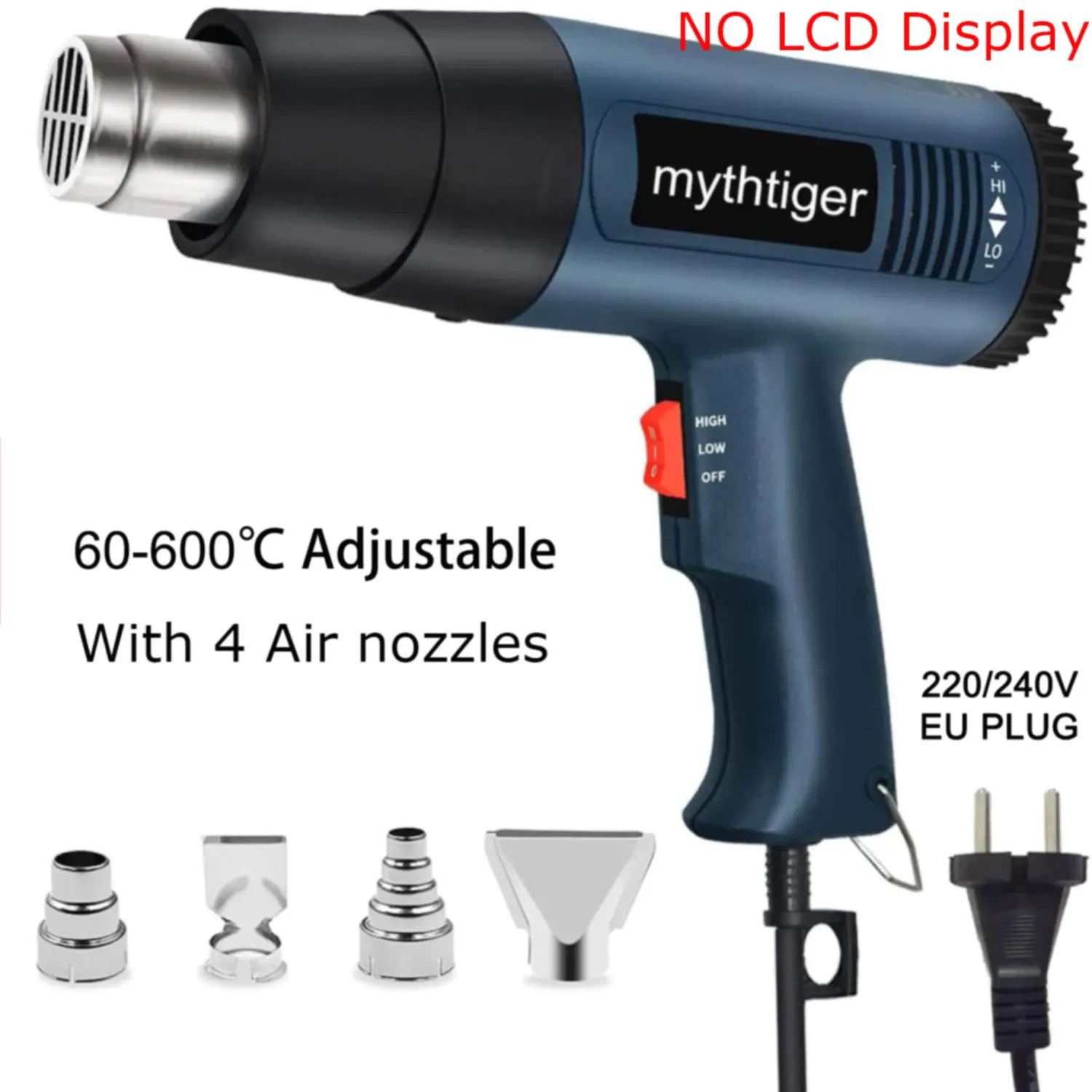 2000Wヒートガン プロ仕様 熱風機 温度調節可能 60-600℃ 4種類のノズル DIY 塗装剥がし PVC縮小 家庭用