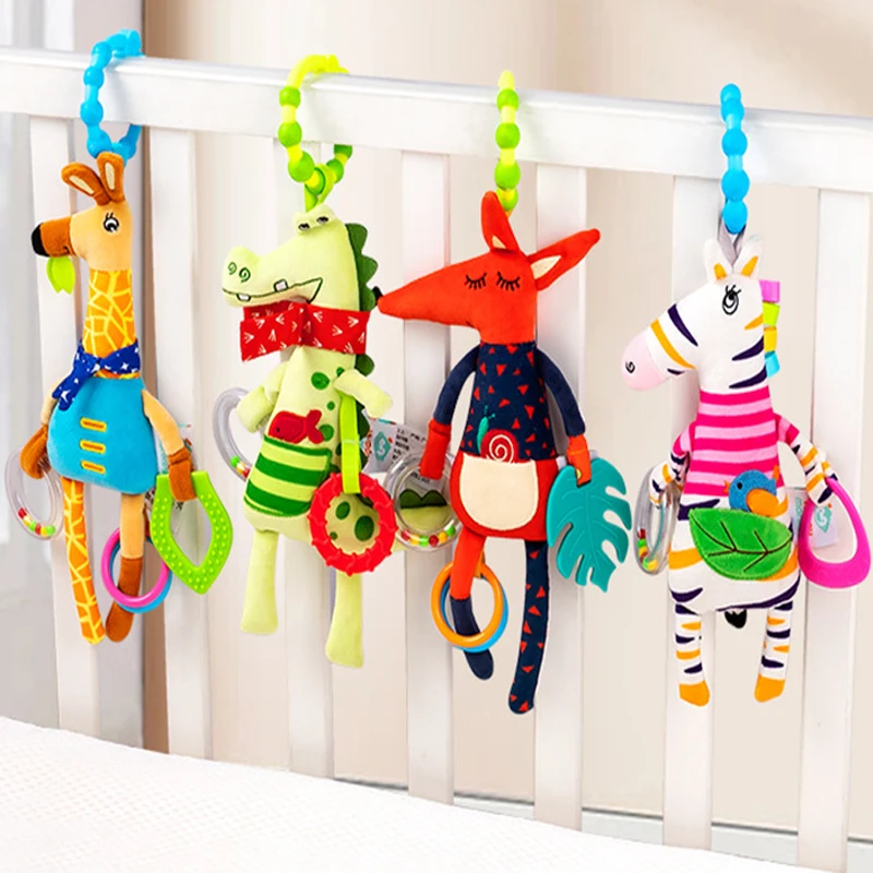 Cama de cuna infantil de jirafa suave, cochecito en espiral para recién nacidos, asiento de coche, sonajeros para bebé, juguetes con mango para desarrollo de educación temprana, regalos