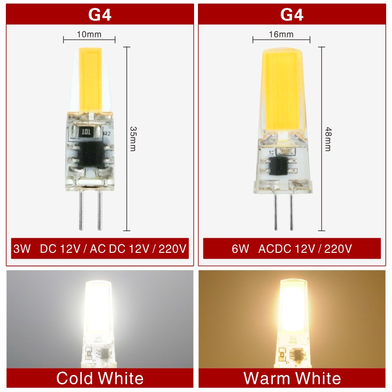 4 teile/los G4 G9 E14 LED 3 W 6 W Glühbirne AC/DC 12 V 220 V LED Lampe COB Scheinwerfer Kronleuchter Ersetzen Halogen Lampen Kalt/Warmweiß