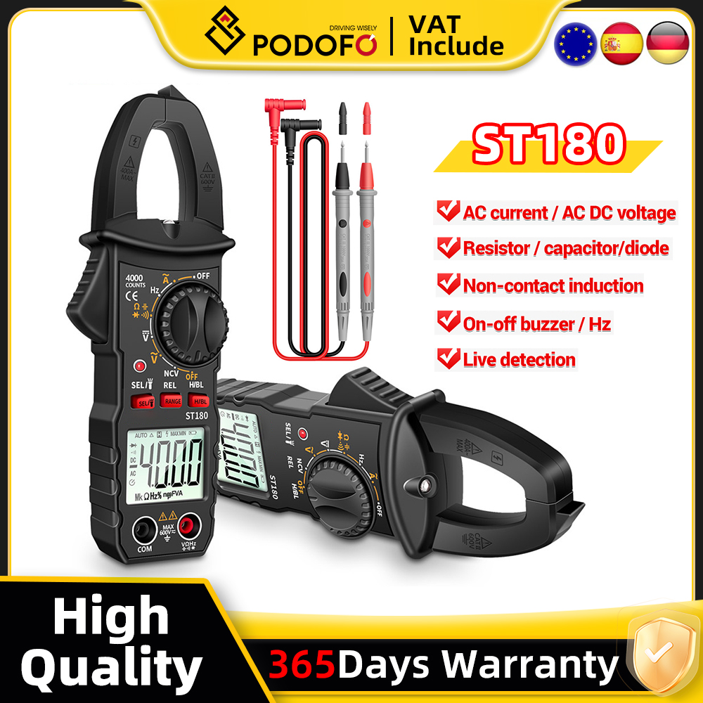 Medidor de pinza Digital ST180, multímetro de Corriente CA, amperímetro, probador de voltaje de coche, amperios, Hz, capacitancia, NCV, Ohm, herramienta, 4000 recuentos