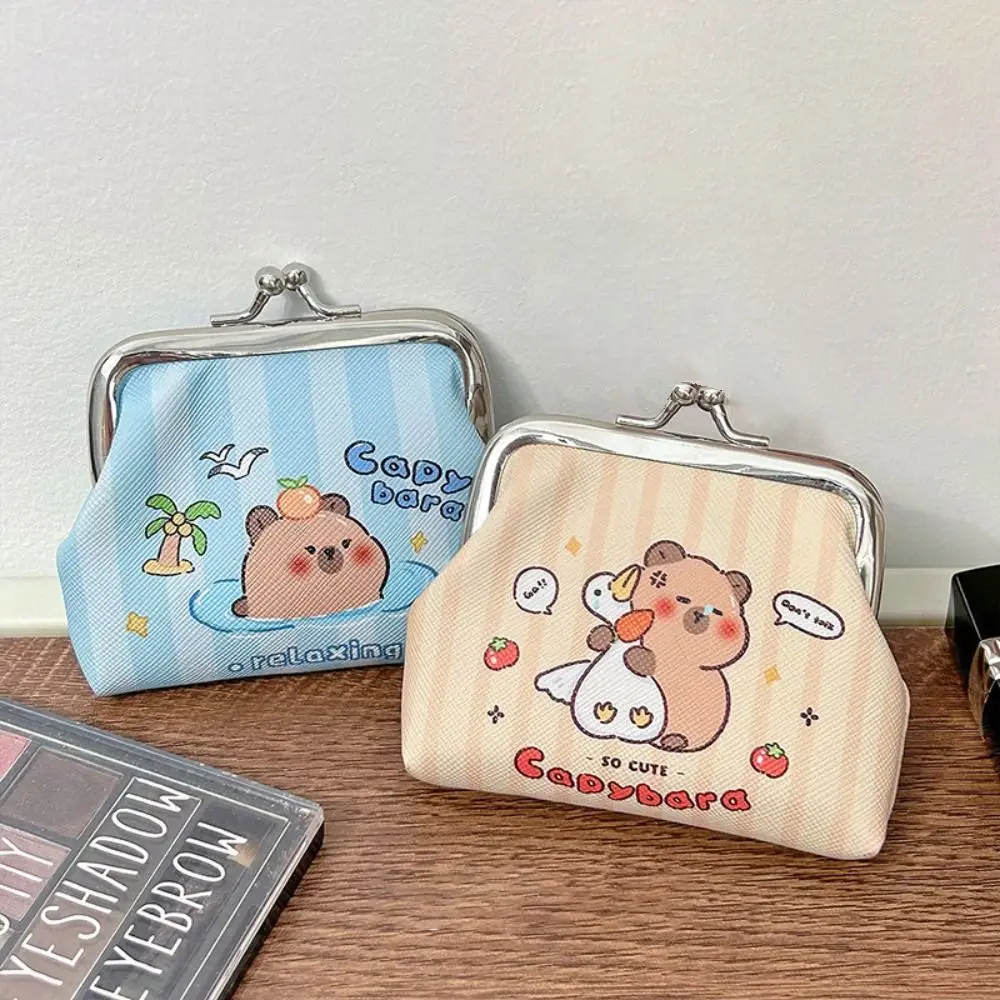 กระเป๋าใส่เหรียญการ์ตูน PU Capybara แบบพกพากระเป๋าใส่เหรียญขนาดเล็กน้ำหนักเบามีบานพับกระเป๋าเก็บของกระเป๋าสตางค์ถือสำหรับเด็ก