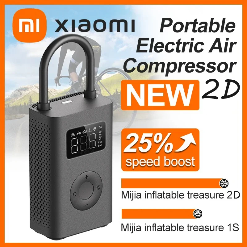 Xiaomi Mijia bomba de aire 2D 25% velocidad Boost Mini compresor de aire eléctrico portátil Treasure 150PSI tipo C LED inflador multiherramienta