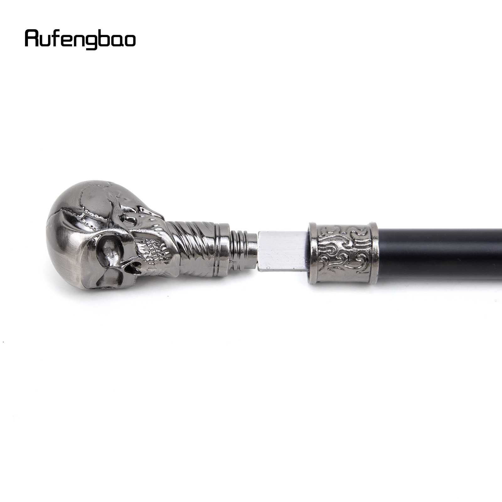 Cabeça de crânio steampunk luxo única articulação bengala com placa escondida auto defesa cana cosplay crosier vara 93cm