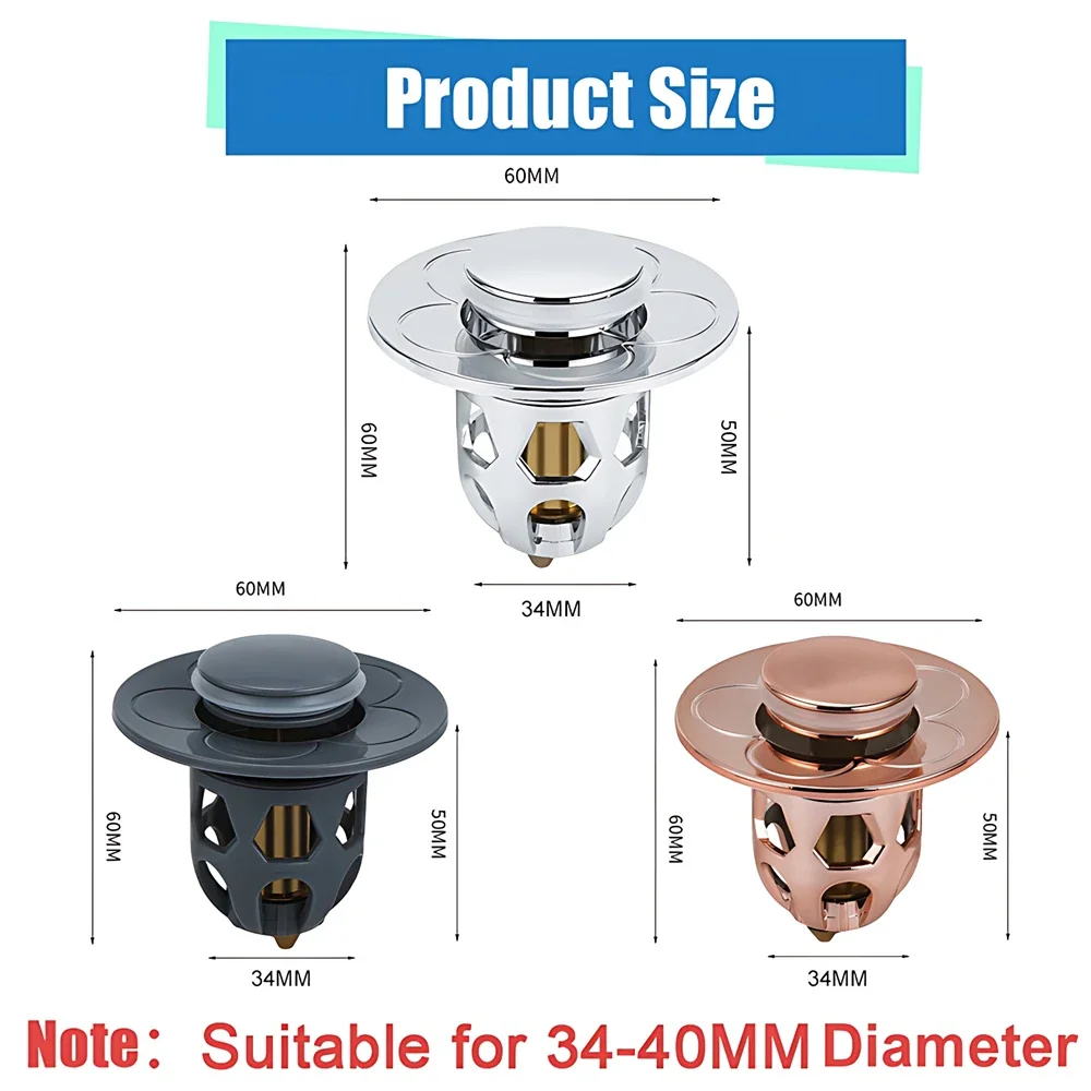 Bathroom Sink Drains Stainless Steel Pop-Up Bounce Core Basin Drain Filter Hair Catcher Shower Sink Strainer Bath Stopper Tools