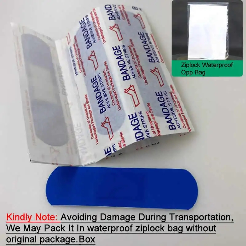 Tirita médica impermeable, cinta adhesiva de yeso elástica Detectable azul, botiquines de primeros auxilios para Hotel, restaurante y Chef, 100 Uds.