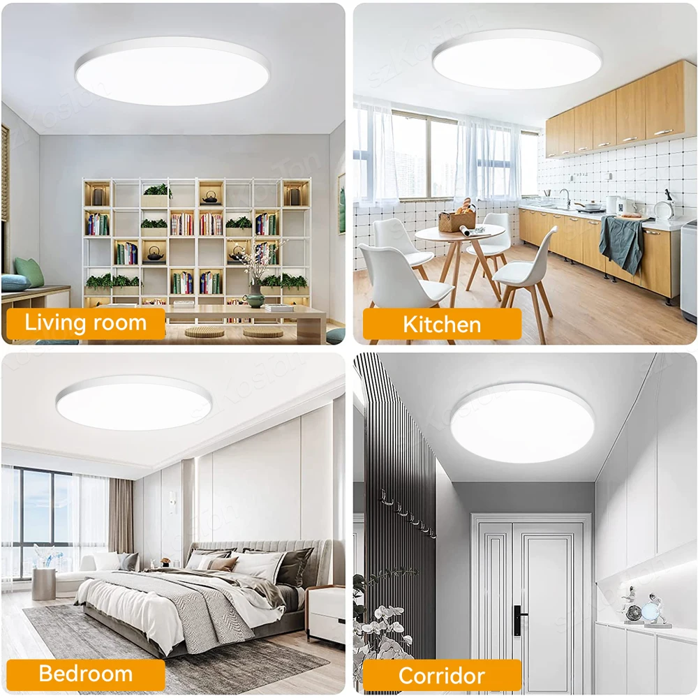 37 ซม.โคมไฟเพดาน LED บางเฉียบ 3 สีไฟ LED ตกแต่งห้องโคมไฟเพดานในร่มสําหรับห้องครัวห้องนอนห้องนั่งเล่นห้องน้ํา