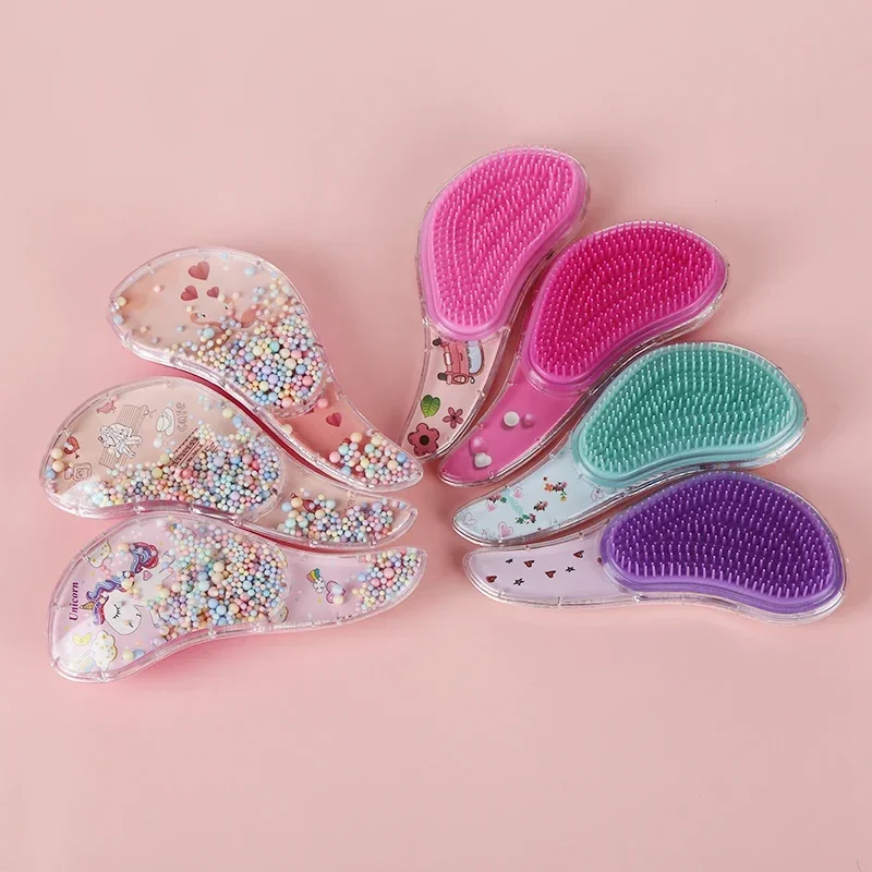 1 Stück neuer süßer Friseurkamm für Kinder, Anti-Knoten-Massage, fließende Perlen-Haarbürste, Kinder, Mädchen, zum Anziehen, Make-up, Spielzeug, Geschenke