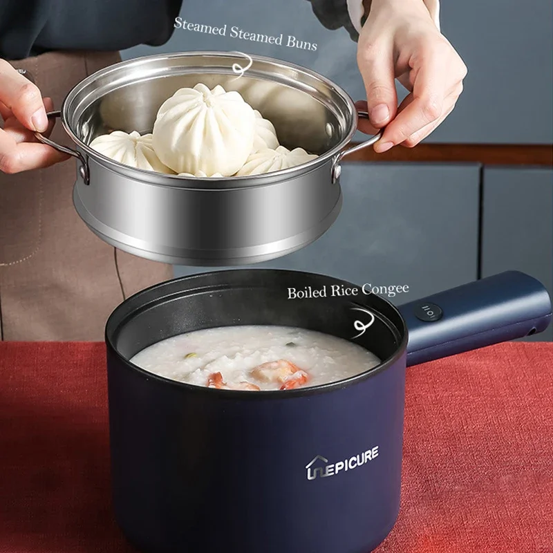Olla multifunción de 1,8 L para el hogar, olla caliente de una sola/doble capa, olla arrocera eléctrica, Mini sartén antiadherente para dormitorio de estudiantes