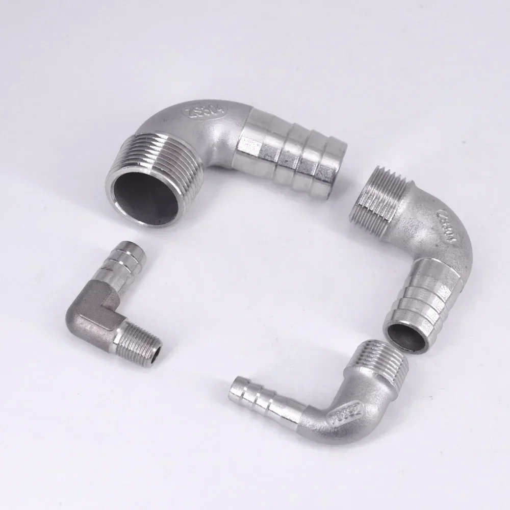 1/8 "1/4" 3/8 "1/2" 3/4 "1" -2 "BSPT macho 6 8 10 12 14 15-60mm codo de lengüeta de manguera 90 grados 304 conector de instalación de tubería de acero inoxidable
