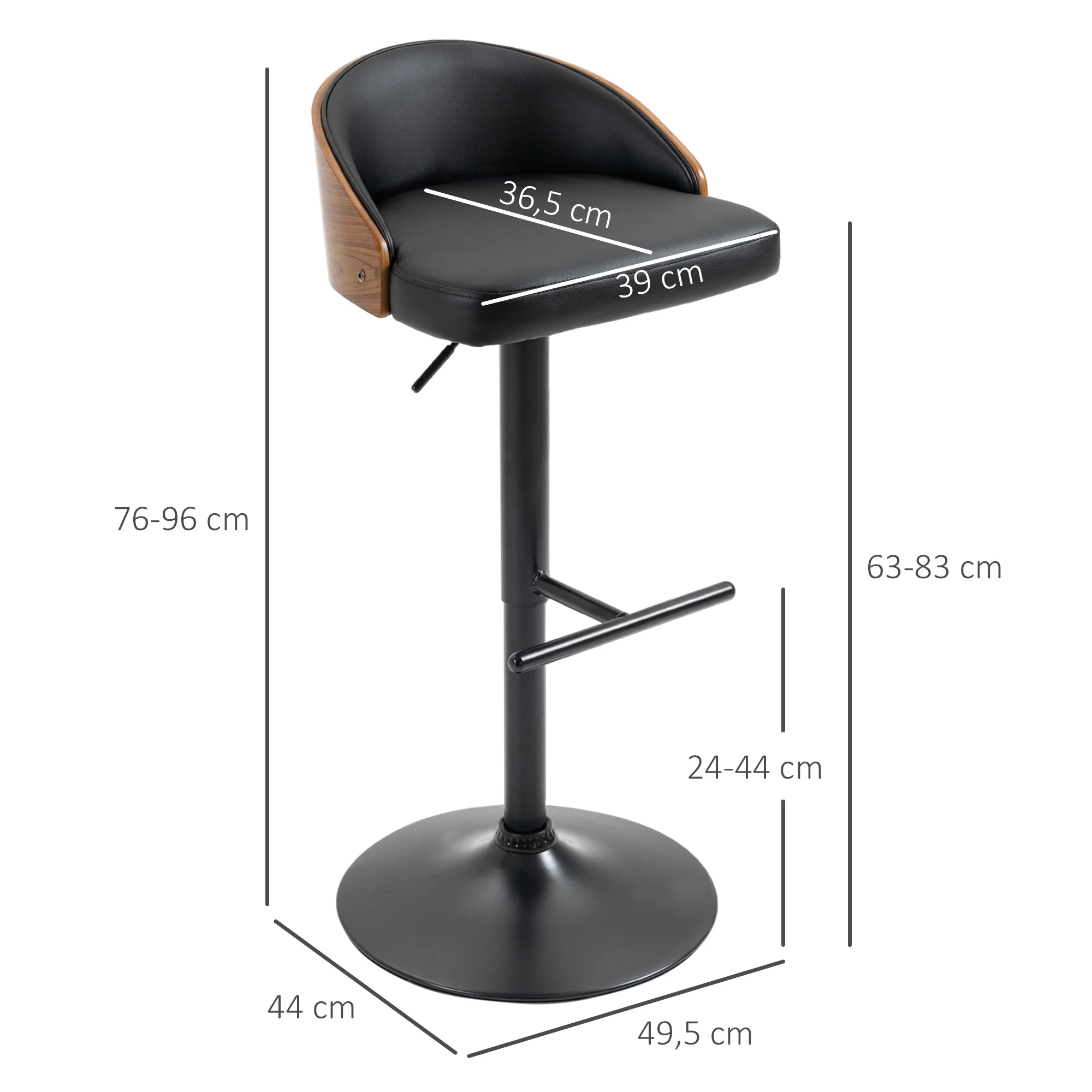 HOMCOM Juego de 2 taburetes de bar, taburete de bar giratorio con reposapiés, altura regulable, madera