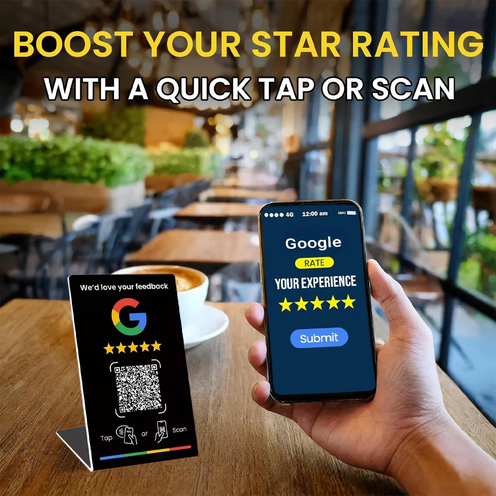 NFC215 Programmeerbaar voor Google Review Card NFC Station Table 13,56Mhz QR-code kan onafhankelijk worden ingesteld om staande kaart te koppelen
