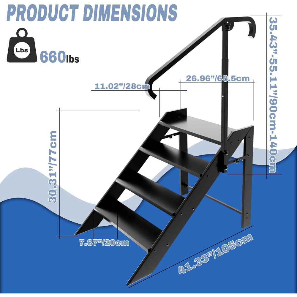 Step Ladder, Foldable Step Stool, 4 Step Folding RV Steps with Handrail, Camper Steps Outdoor, for Reaching High, Travel Trailer