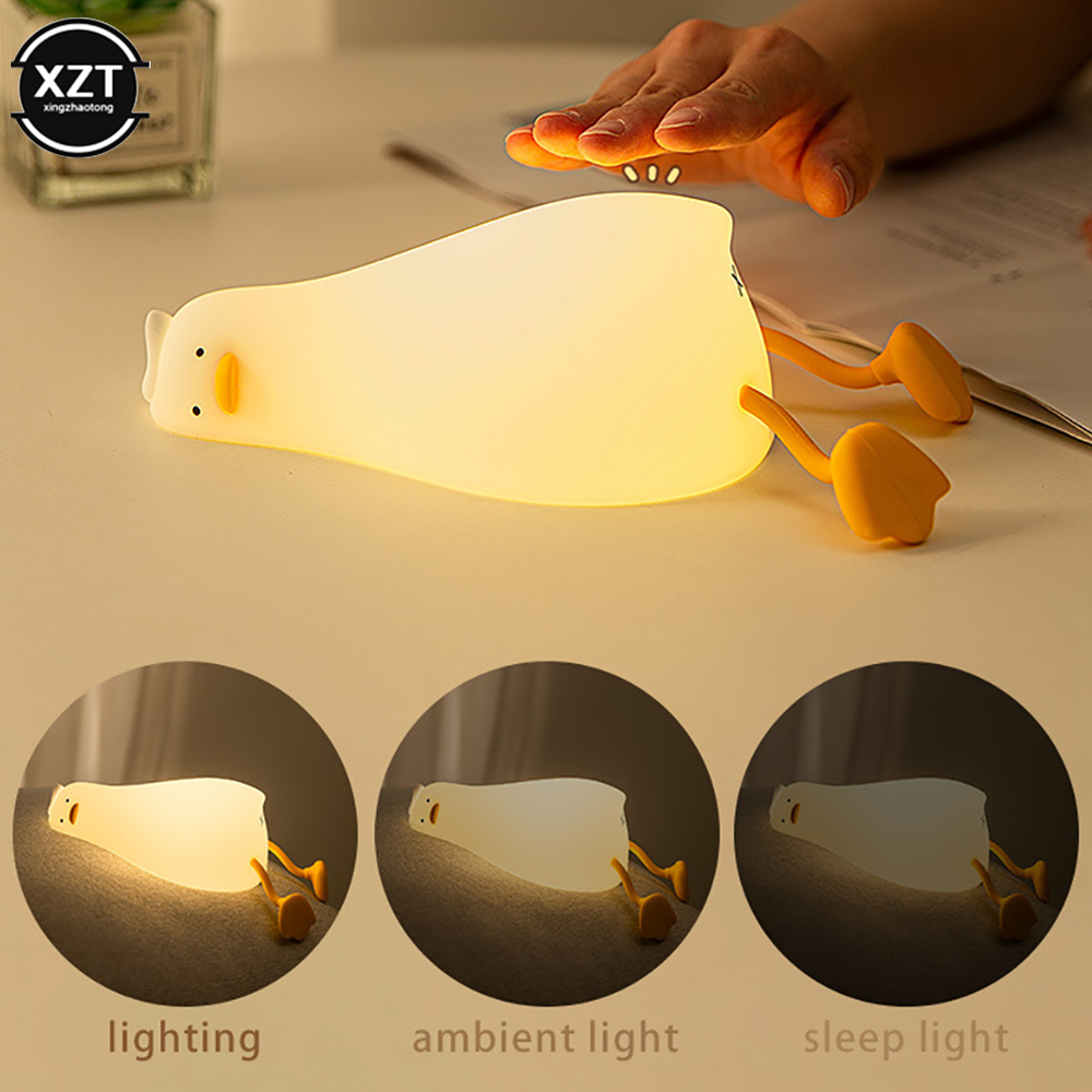 Nette Ente Nachthimmel Led Nachtlicht Wiederaufladbare Cartoon Silikon Lampe Klopfen Schalter Kinder Kind Schlafzimmer Dekor Geburtstag Geschenk