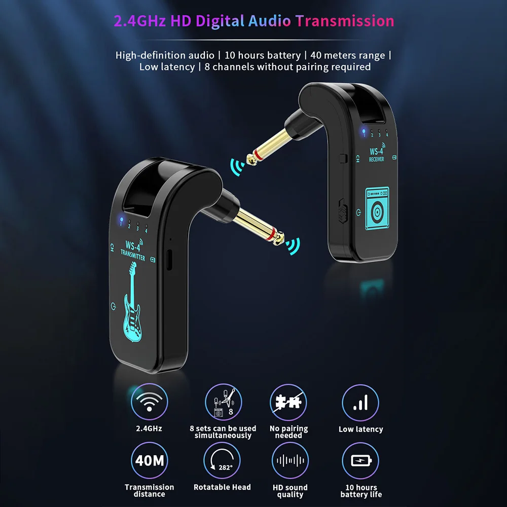 Sistema inalámbrico para guitarra eléctrica, juego de transmisor y receptor recargable de 2,4G, instrumentos de viento