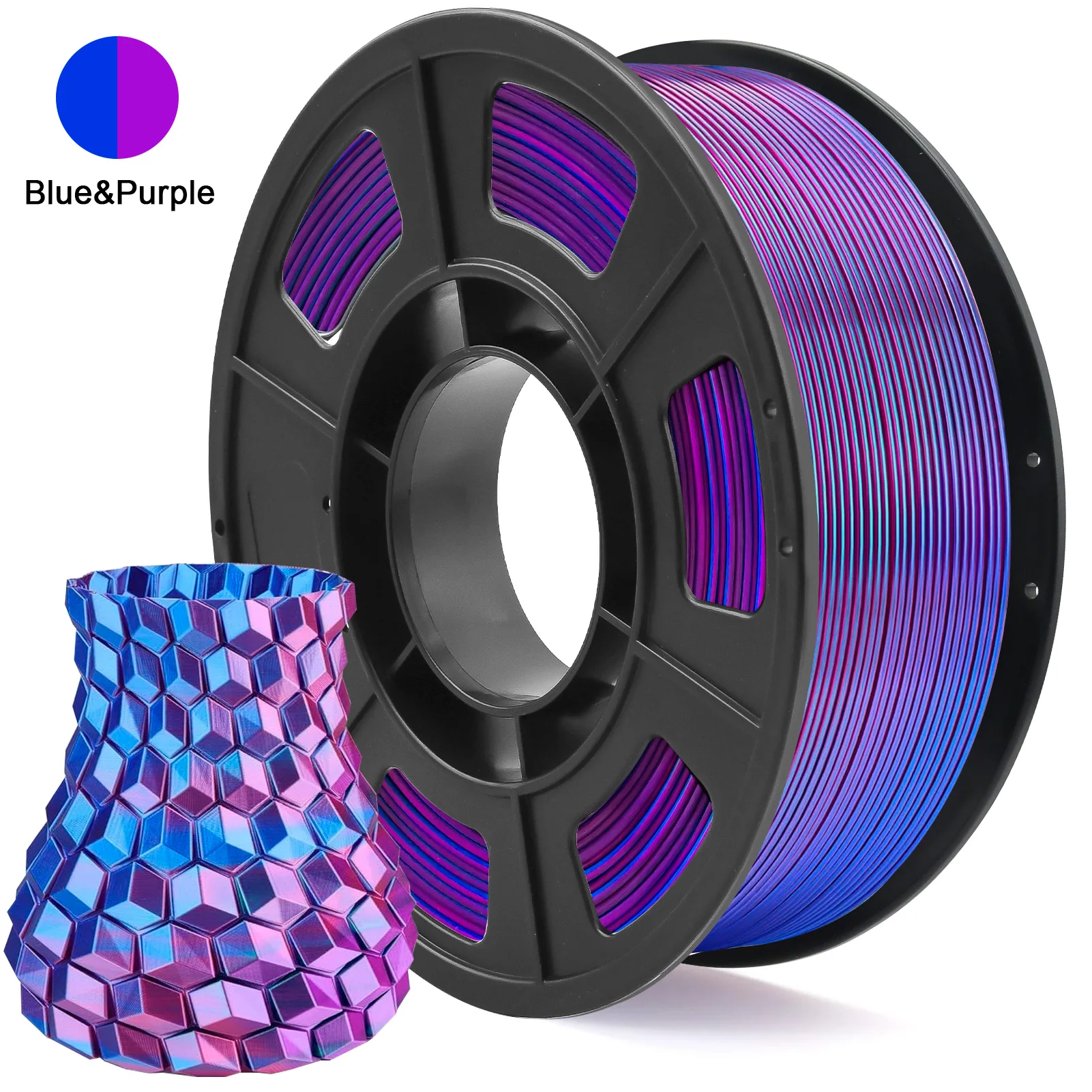 Filamento PLA 1,75 mm cor dupla azul roxo, filamento de impressora 3D, carretel de 250g (0,55 libras) adequado para a maioria das impressoras 3D FDM
