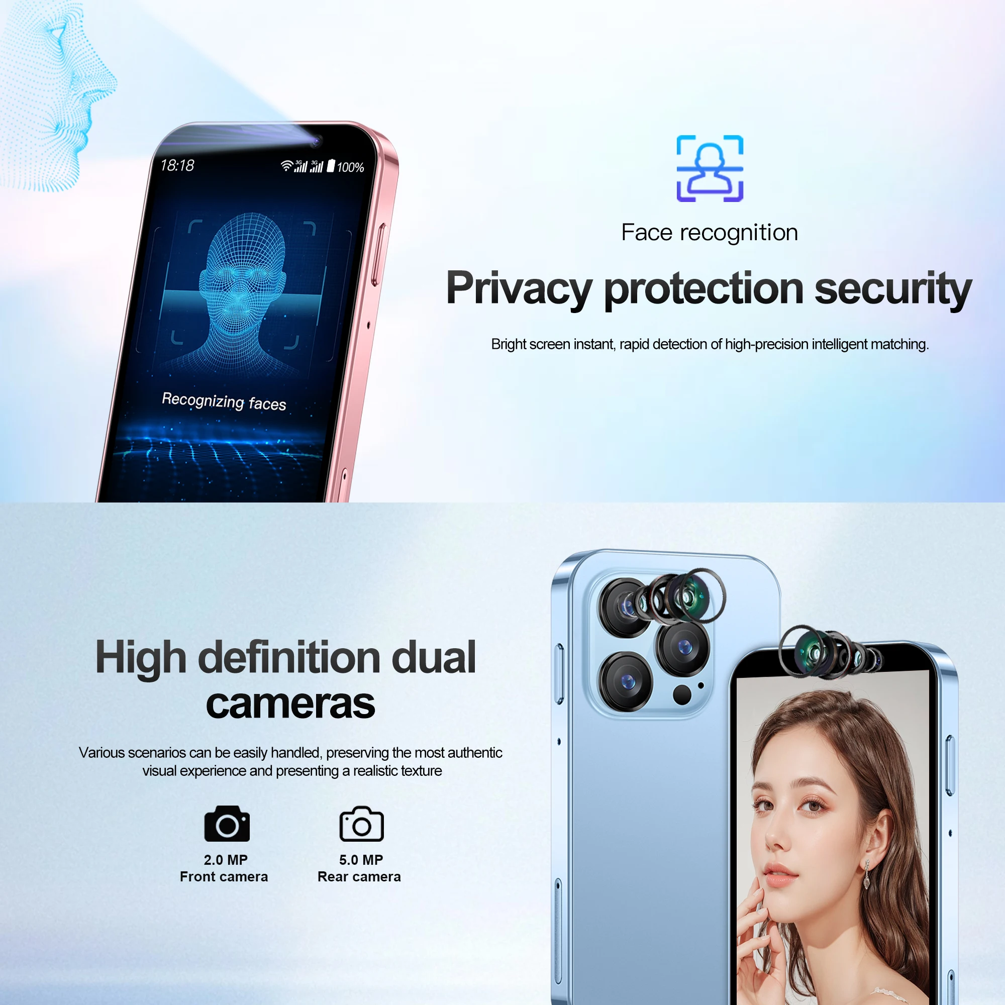 2025 Venta caliente 16SE Mini 3G Smartphone Android 9,0 pantalla de 3,0 pulgadas Dual SIM desbloqueo facial 2GB + 16GB Play Store teléfono móvil de tamaño pequeño