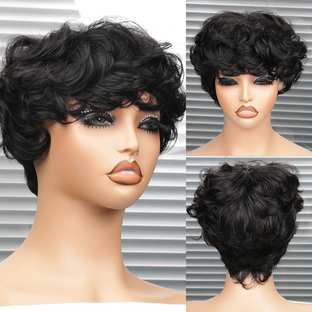 วิกผมผมมนุษย์สั้นสําหรับผู้หญิงสีดํา Pixie ตัดวิกผมวิกผมมนุษย์ Glueless วิกผมสําหรับผู้หญิงสั้น Pixie ตรงวิกผมผมมนุษย์