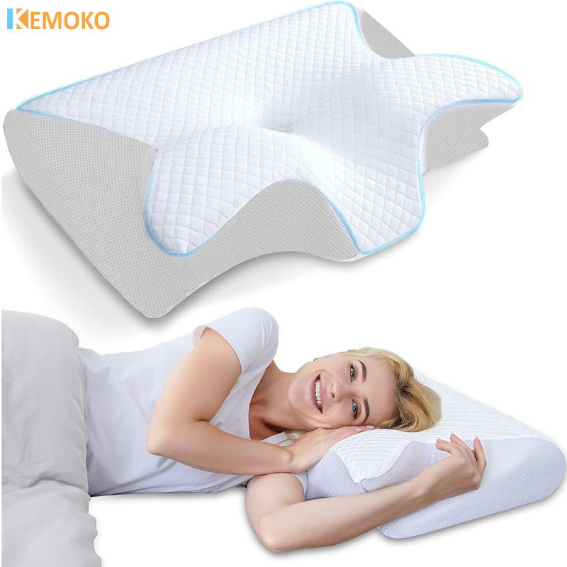 Nueva almohada cervical de espuma viscoelástica, almohada ortopédica de contorno ergonómico 2 en 1 para el dolor de cuello, almohadas de soporte contorneadas, almohada para el cuello