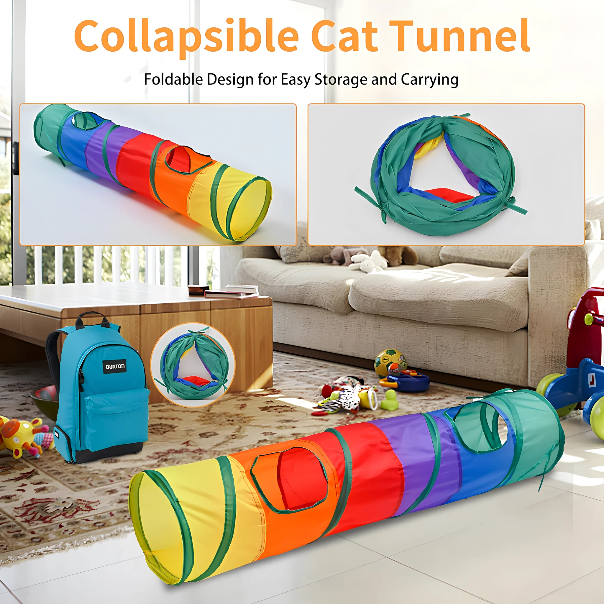 cat play tunnel interactive toy,hide and seek tunnel, portable&collapsible pop up cat tunnel for cats' instinct
