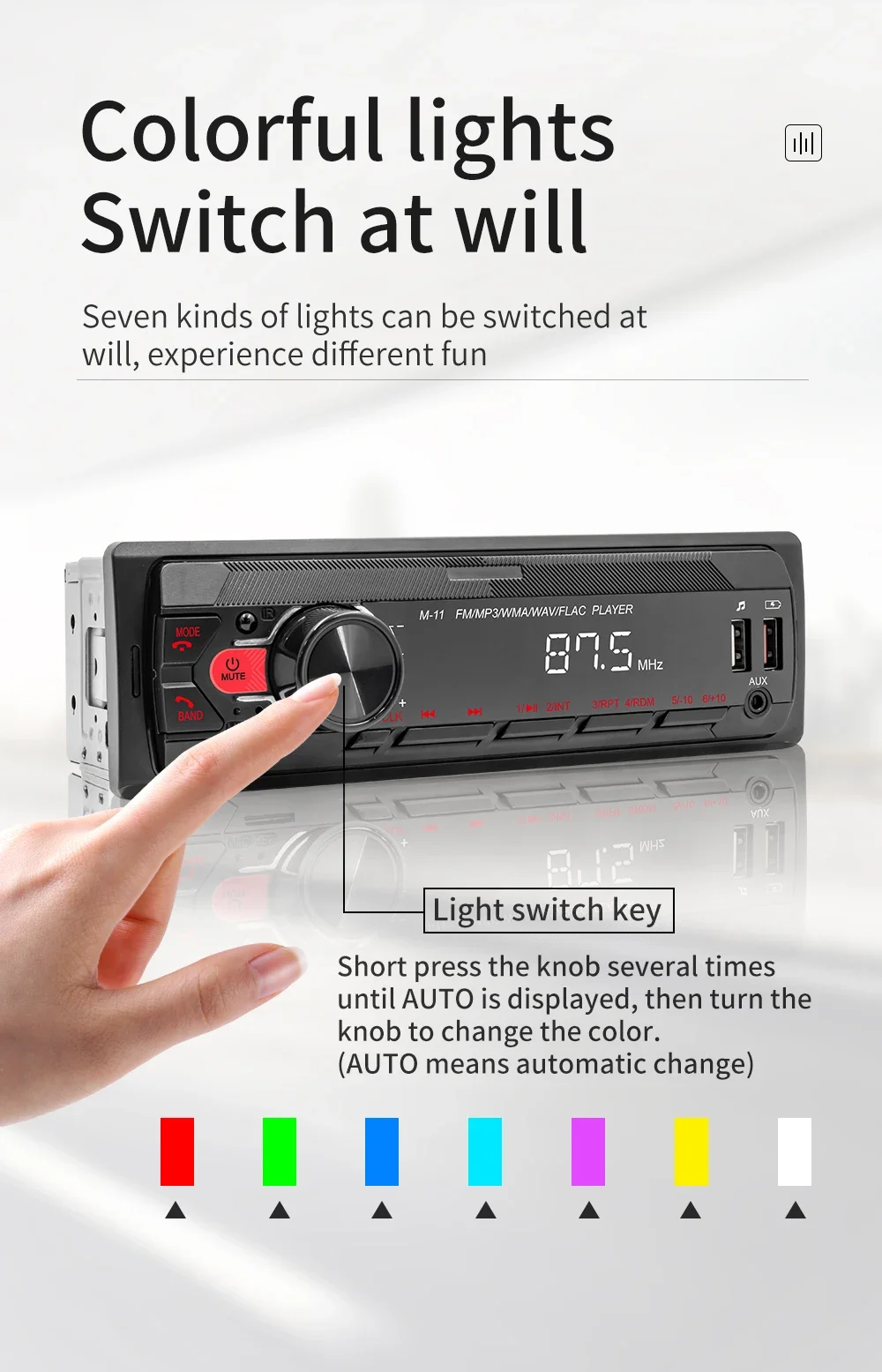 ESSGOO-Reproductor multimedia universal para automóvil, radio para automóvil MP3 de 1 Din, audio estéreo, Bluetooth, automotriz, botones coloridos, 1 Din