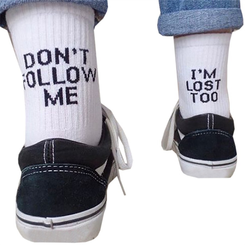 Explosive Socken DON'T FOLLOW ME I AM LOST TOO Baumwolle Herren Mann Männlich Buchstaben Casual Sokken Lustiger Stil Sale Drosphip