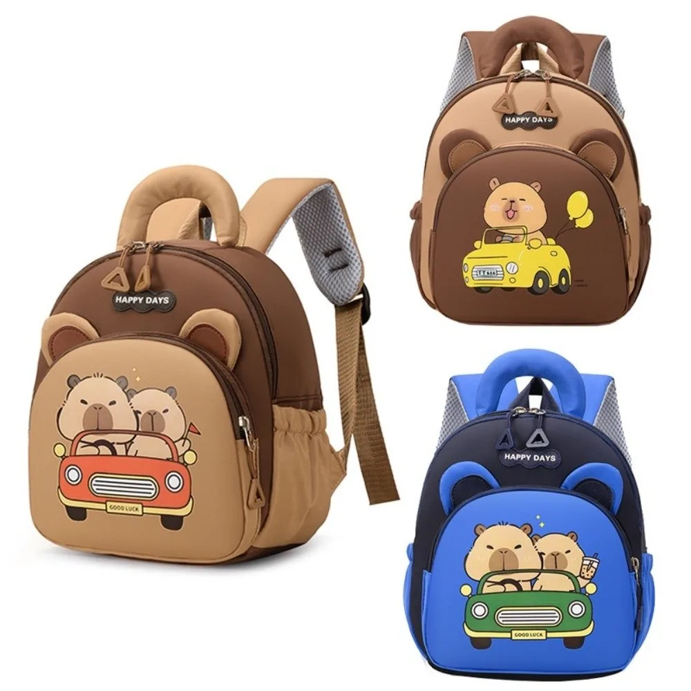 Capivara dos desenhos animados mochila náilon leve capivara saco de escola multi-bolso grande capacidade mochila do jardim de infância sacos das crianças