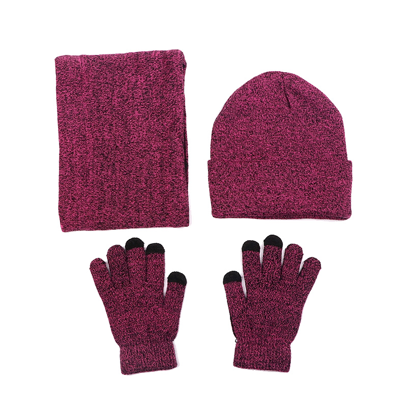 Fleece Gefüttert Warme Winter Gestrickte Männer Frauen Hut Handschuhe Set Ring Schal Grau Wein Rot