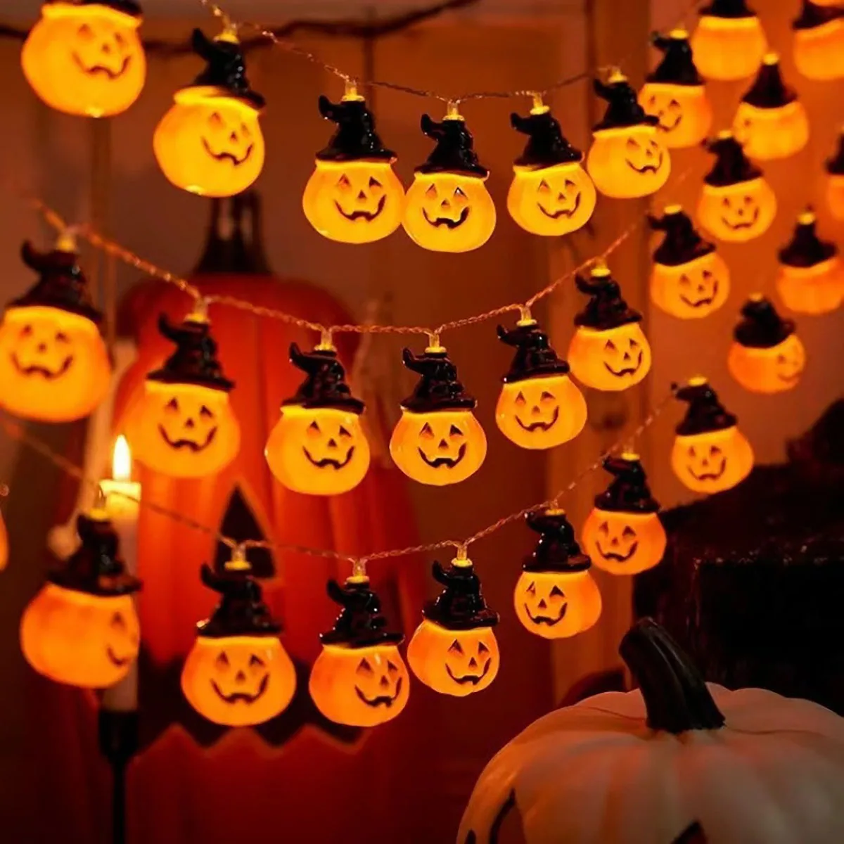 Halloween clásico calabaza linterna Festival fiesta atmósfera lámpara decorativa 1,5 m 10LED noche divertida y maravillosa