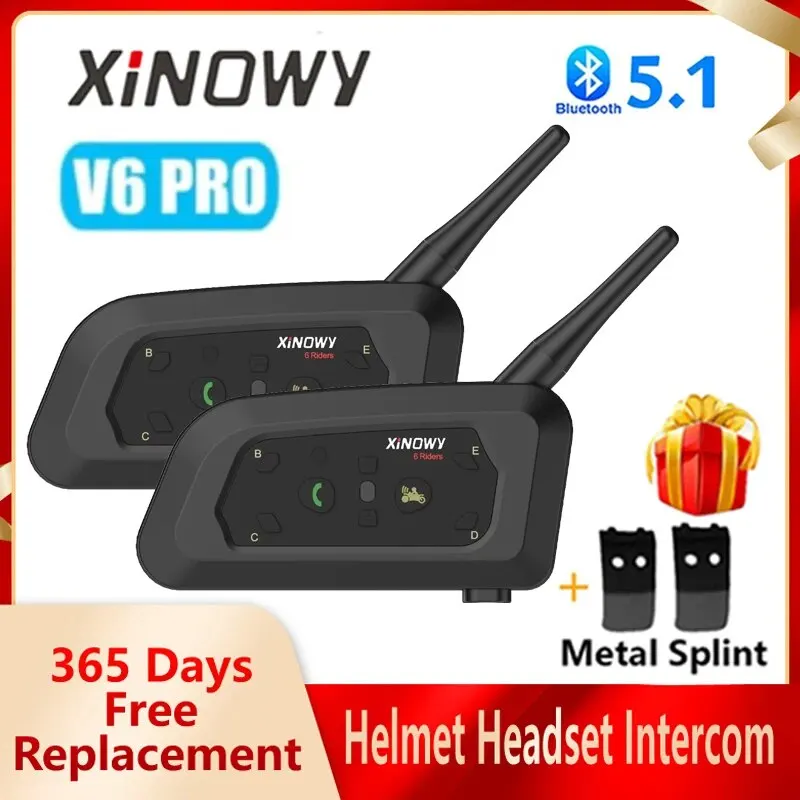 Xinowy v6 pro bluetoothヘルメットインターホンヘッドセット1200mオートバイインターフォンコミュニケーター6ライダー用音楽プレーヤー防水