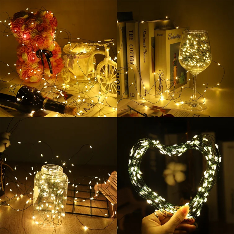LED Green Wire Fairy Lights String Warm White Garland for Outdoor Home Christmas Tree Decoration Wedding Party Garden Lighting