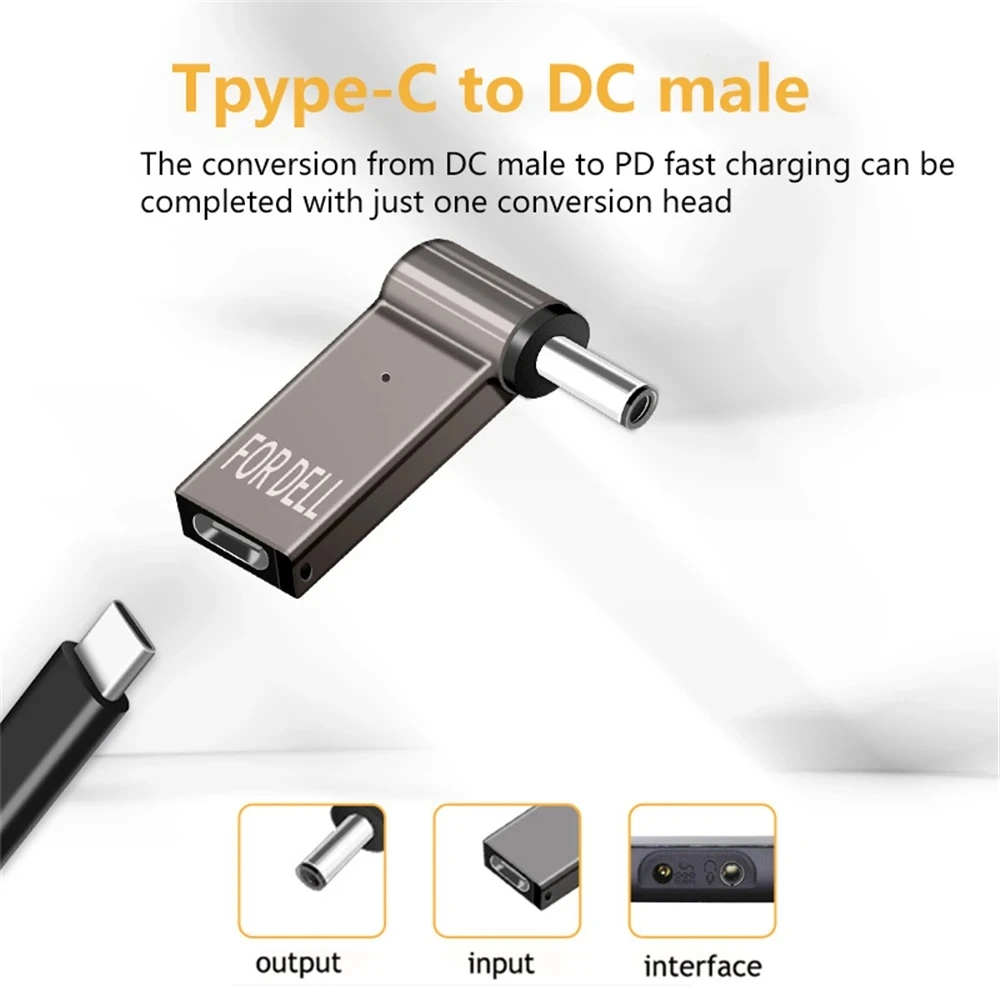 Zinc Alloy with Light Head Power Adapter USB Type C  Fast Charging Adapter Plug Femal 5.5/7.4  for Dell /HP/ ASUS Laptops 100W