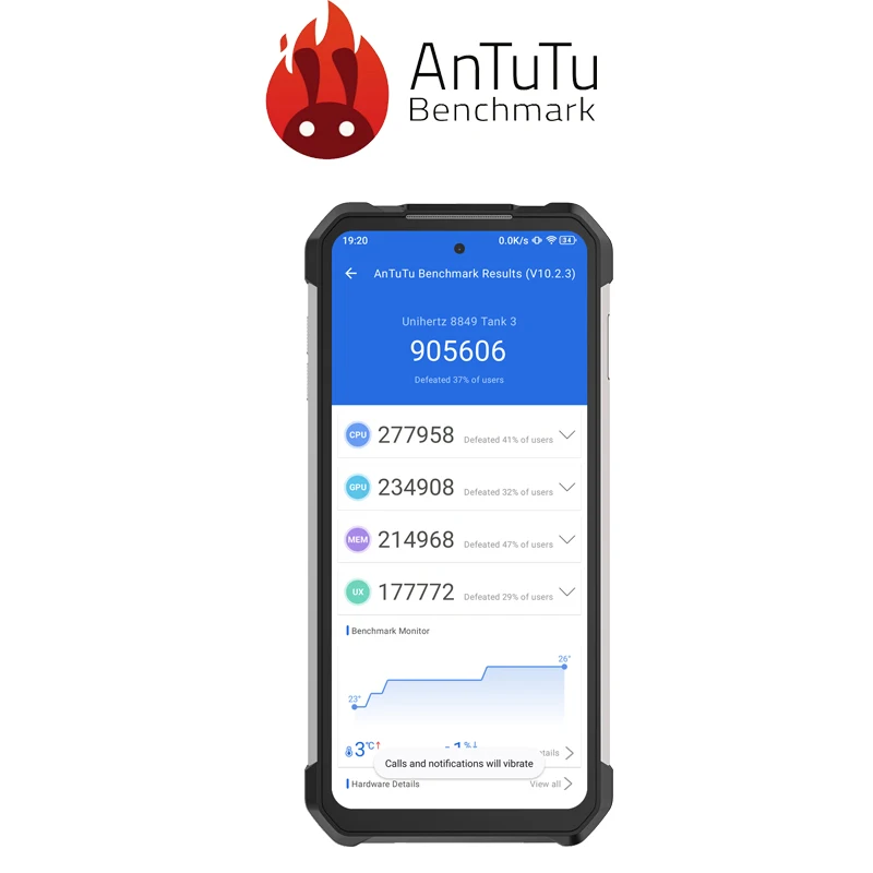 Unihertz 8849 Tank 3 Smartphone resistente Android 14 23800mAh 5G teléfono celular al aire libre desbloqueado 32GB + 512GB teléfono dimensión 8200 CPU
