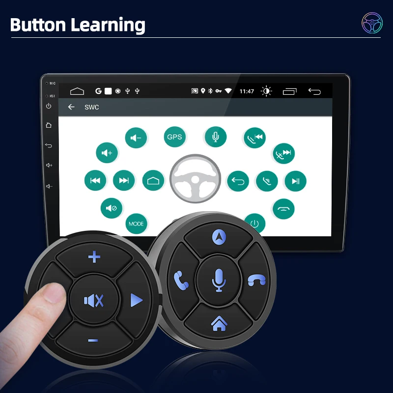 Junsun Universal Car Wireless Steering Wheel Control Button for for Android Autoradio 8 Key Functions Cup Shape With LED Light