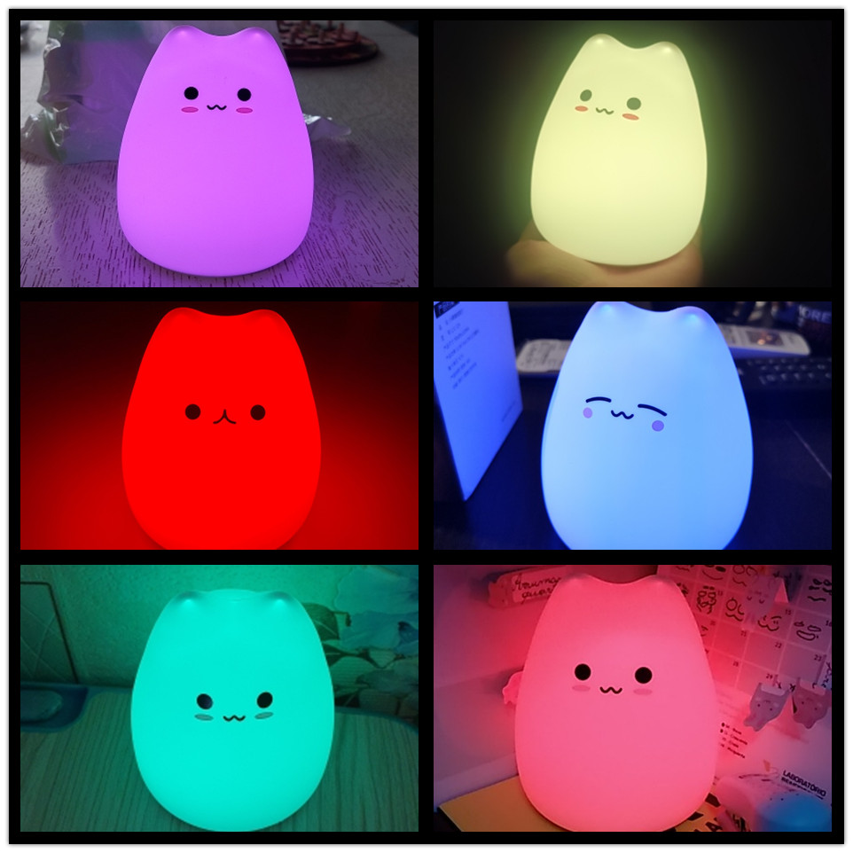 Mini popular gato bebê noite lâmpada 7 cores pat toque mudança de cor proteção para os olhos quarto cabeceira luz da noite presente crianças