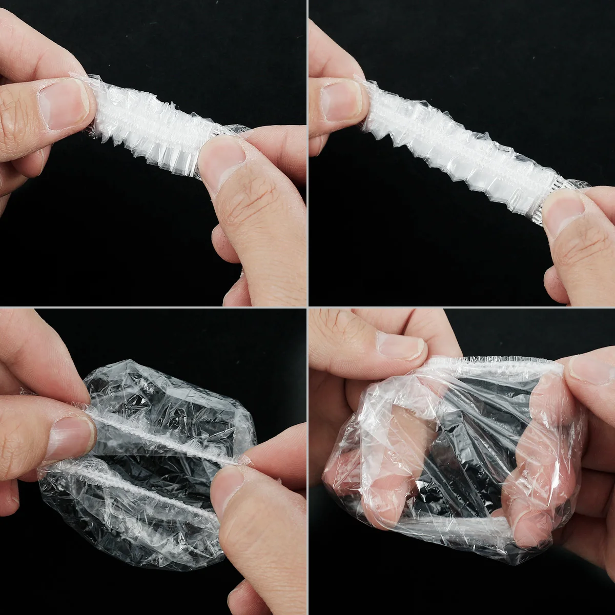 Protetores de ouvido transparentes com bandas elásticas, capas portáteis para chuveiro de tintura de cabelo, tampas descartáveis, impermeáveis, 100PCs