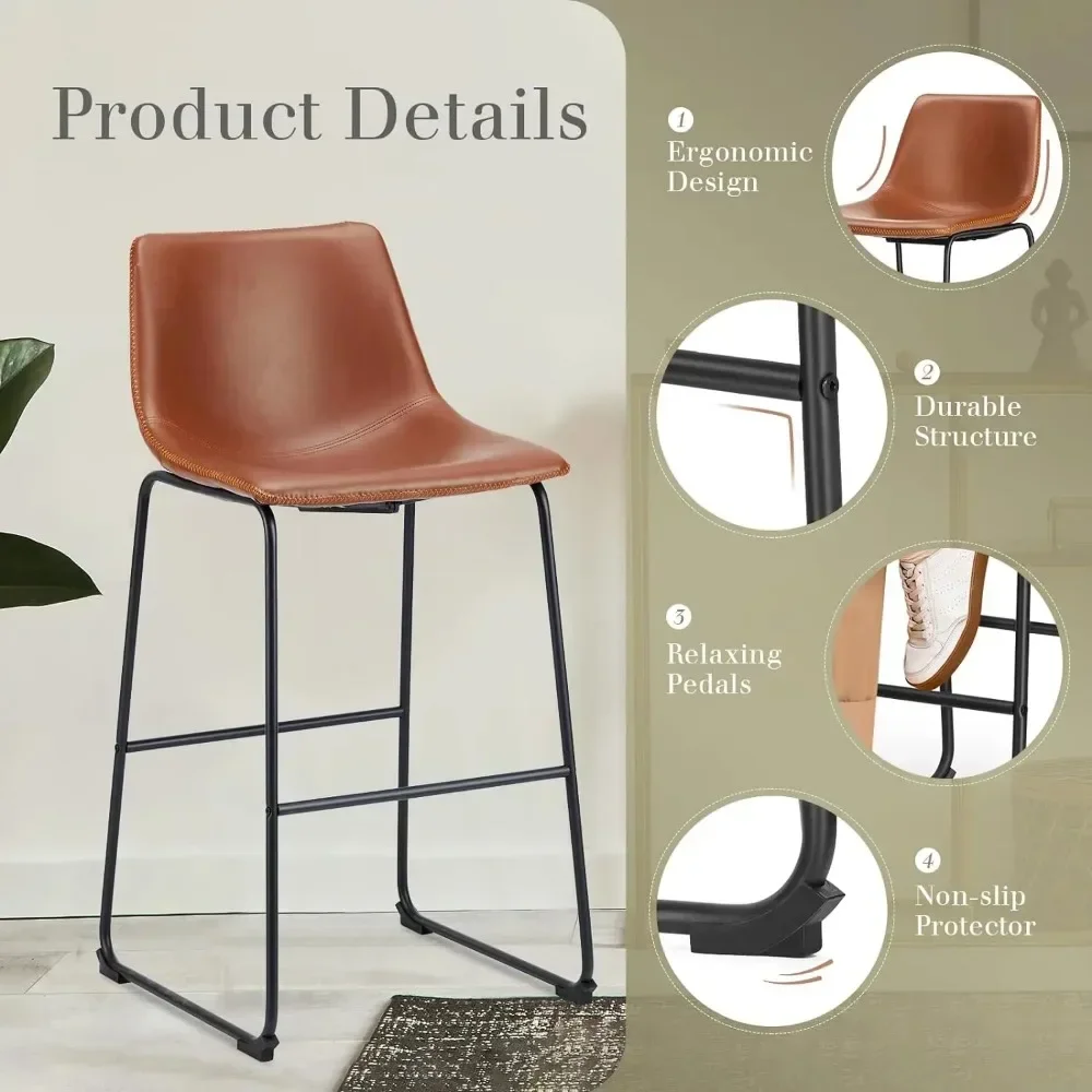 30 Inch Counter Height Bar Stools Set of 4, Modern Faux Leather High Barstools with Back and Metal Leg