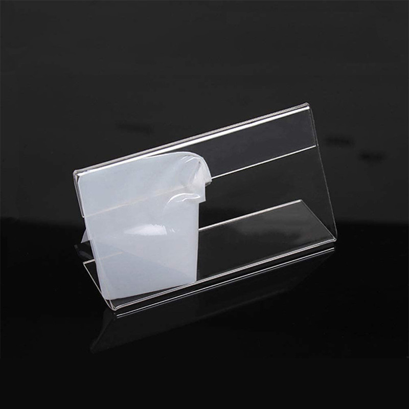 CLear Price Tag CLip Sign Card HoLder stands 10pcs L Shape Mini Label Deskstop stand Racks Acrylic Card Display HoLder 4X2 7X4cm