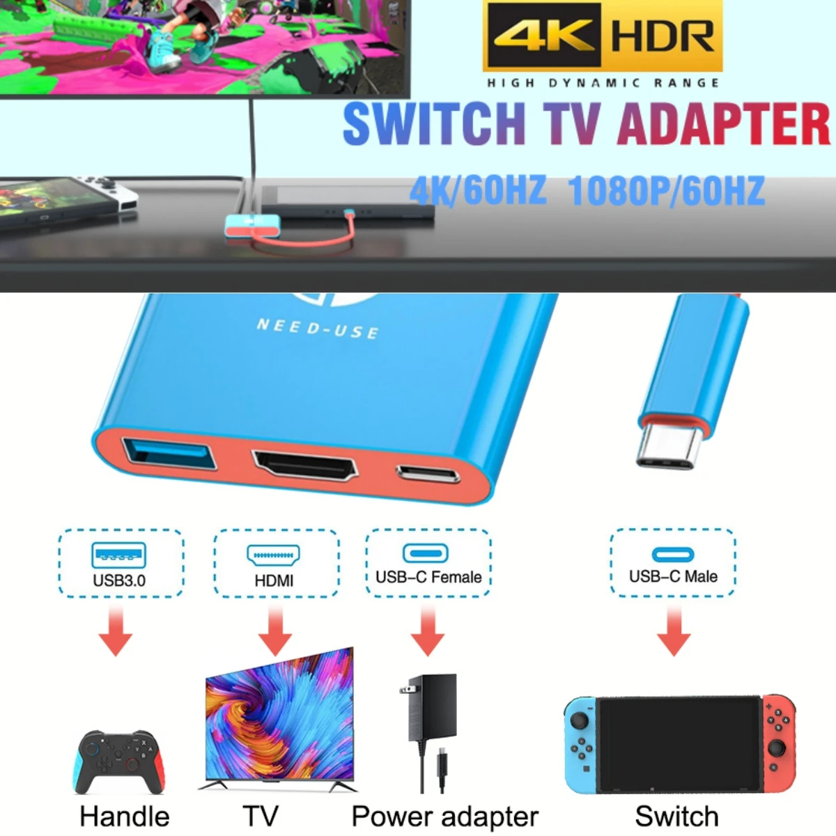 Gopala Portable TV Dock Charging Docking Station with HDMI and USB 3.0 Port Replacement Base Dock Set for Nintendo Switch OLED
