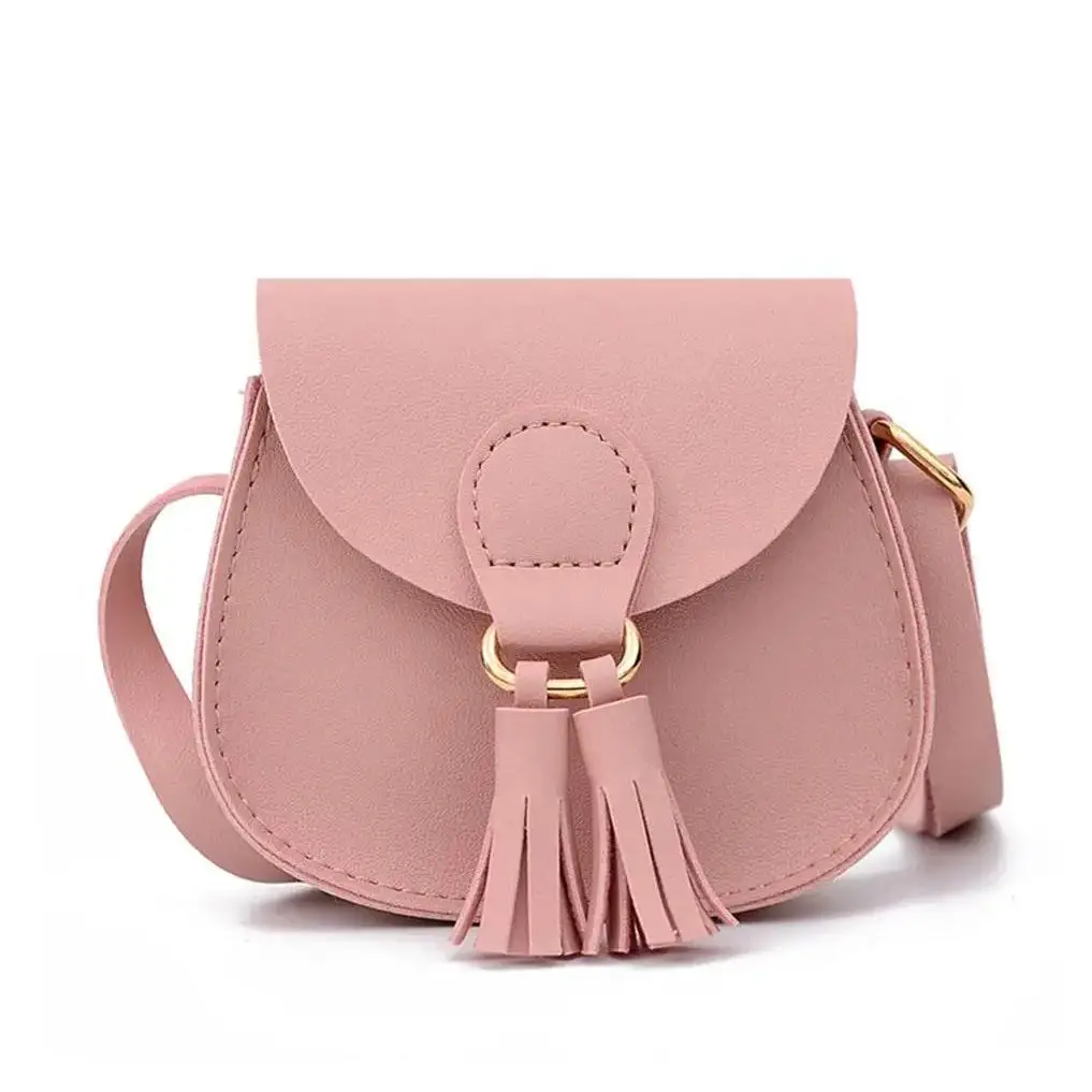 Mini bolsa com decoração de borla para crianças, bolsa de ombro crossbody fofa, bolsa de batom feminina, meninas, crianças