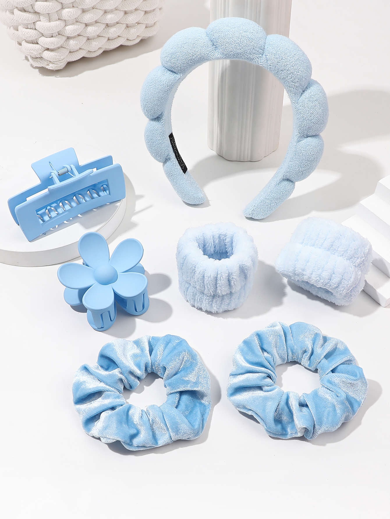 สปาแถบคาดศีรษะและสายรัดข้อมือชุด Skin Care สําหรับล้างหน้าคลิปผมสําหรับผมหนาน่ารักฟองน้ําแต่งหน้า