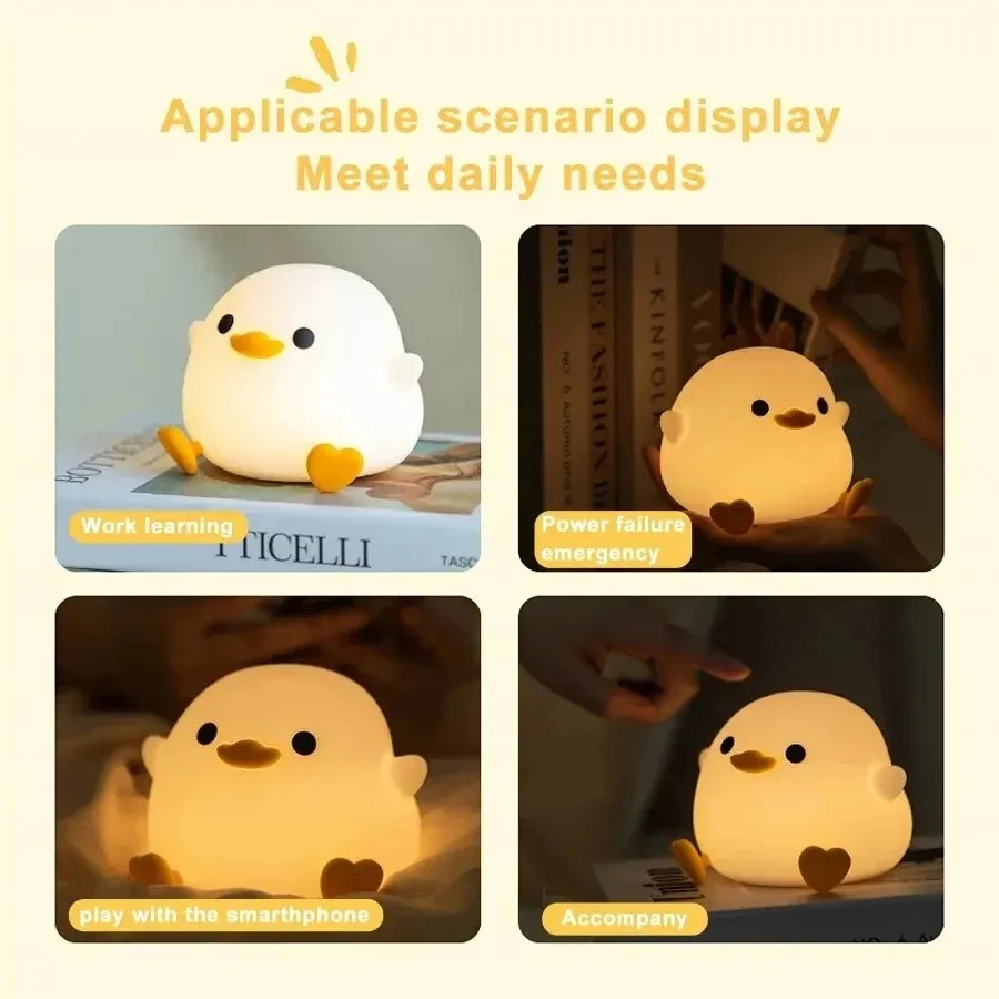 DoDo Duck Lampada da comodino a LED in silicone Luce notturna Anatra carina Dimmerabile Luce notturna per asilo nido Ricaricabile Decorazione per camerette per bambini